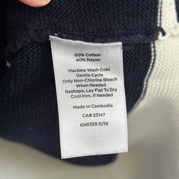 Talbots Button Detail Striped Sweater Women's SP Blue White Nautical Preppy - Picture 6 of 10